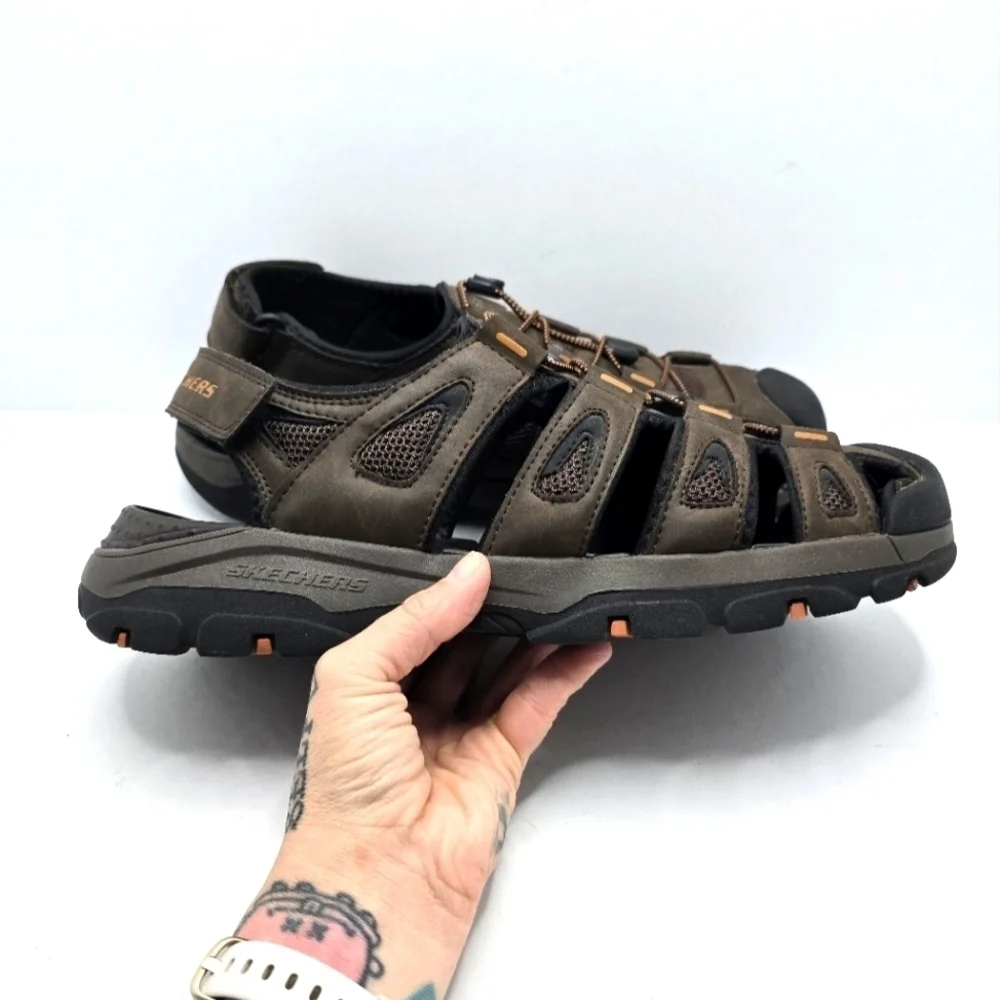 Skechers | Tresman Outseen brown leather Gorpcore closed toe sandals | MENS 12